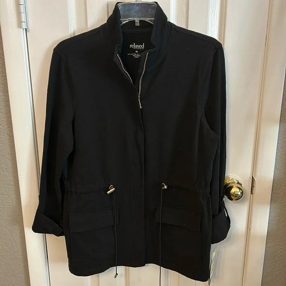 Relaxed by Charter Club Women’s (M) Black Full Zip Gold Hardware Jacket NWT - Picture 1 of 8